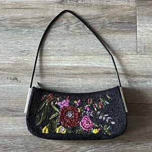 Vintage Y2K Embroidered Floral Black Shoulder Bag
